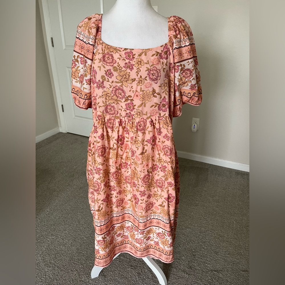 NWT Baevely Peach and Pink Floral Mini Dress Sizes 1X and 2X